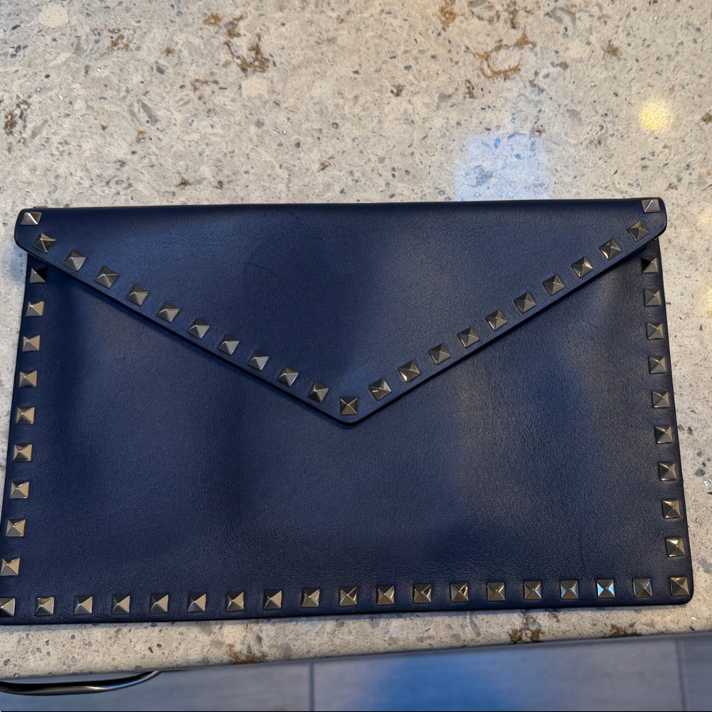 Valentino Studded Navy Envelope Clutch